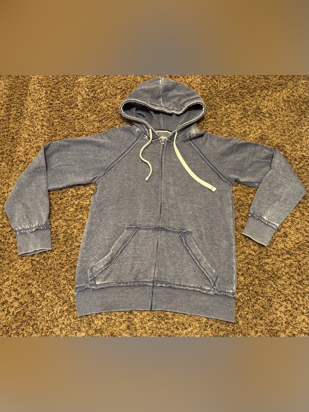 U.S Vintage Blue Zip Up Distressed Hoodie Sweatshirt